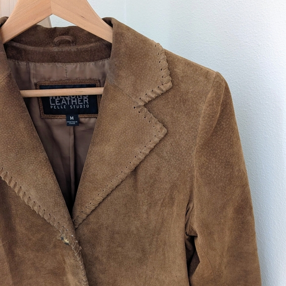 Vintage Wilson's Leather Suede Embroidered Floral Jacket In Camel Tan - Picture 5 of 11